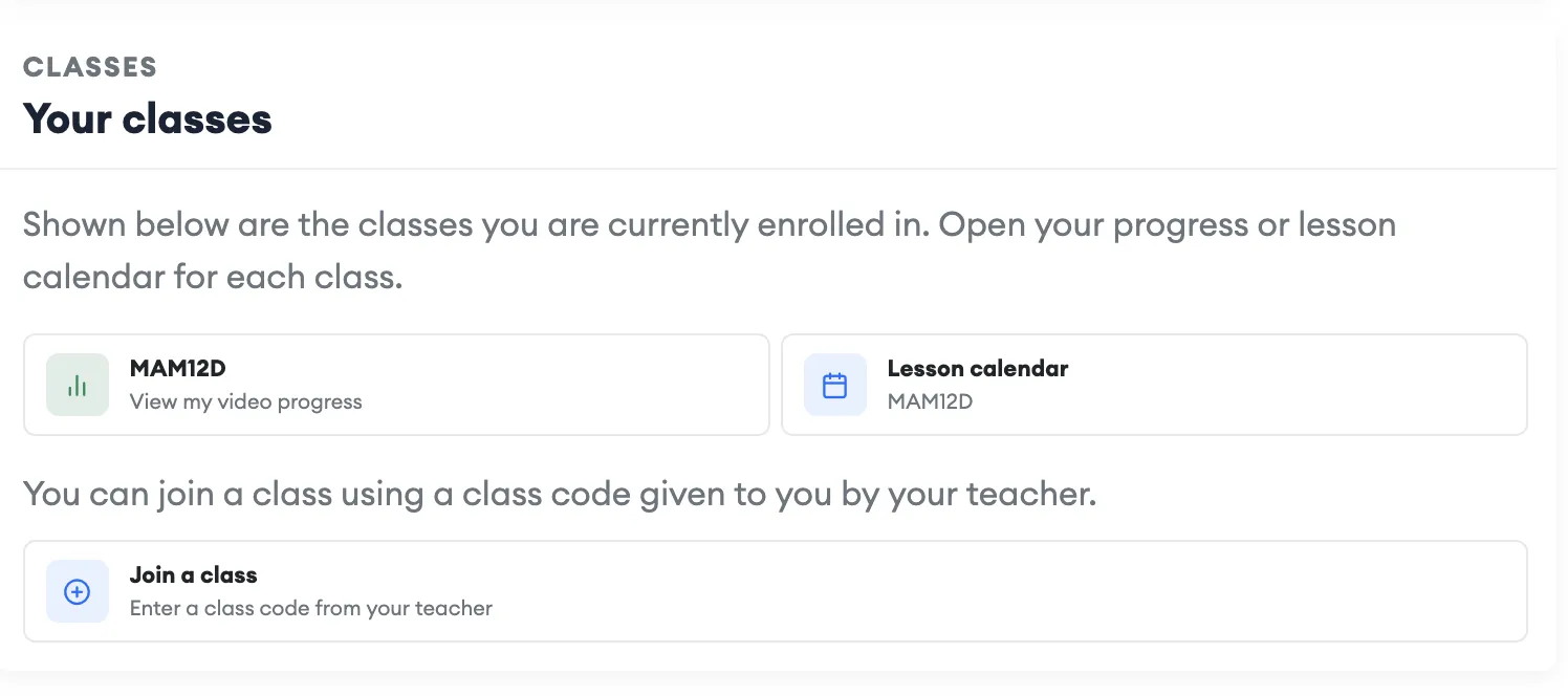 Classes dashboard