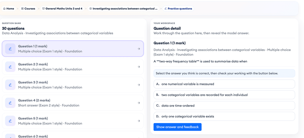 Practice questions on a MaffsGuru lesson page